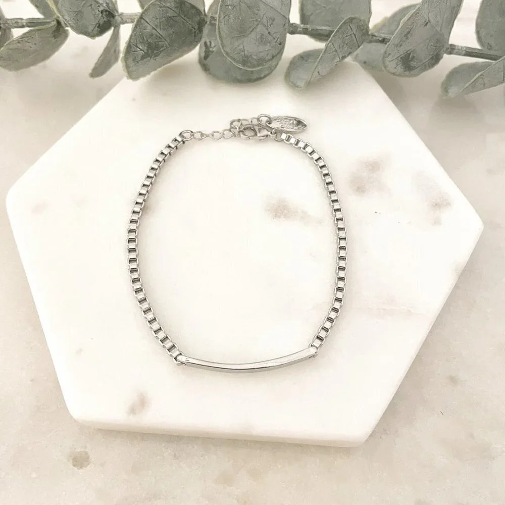 925 Sterling Silver Bar Bracelet Box Chain Bracelet Dainty Minimalist Bracelet - Picture 2 of 3